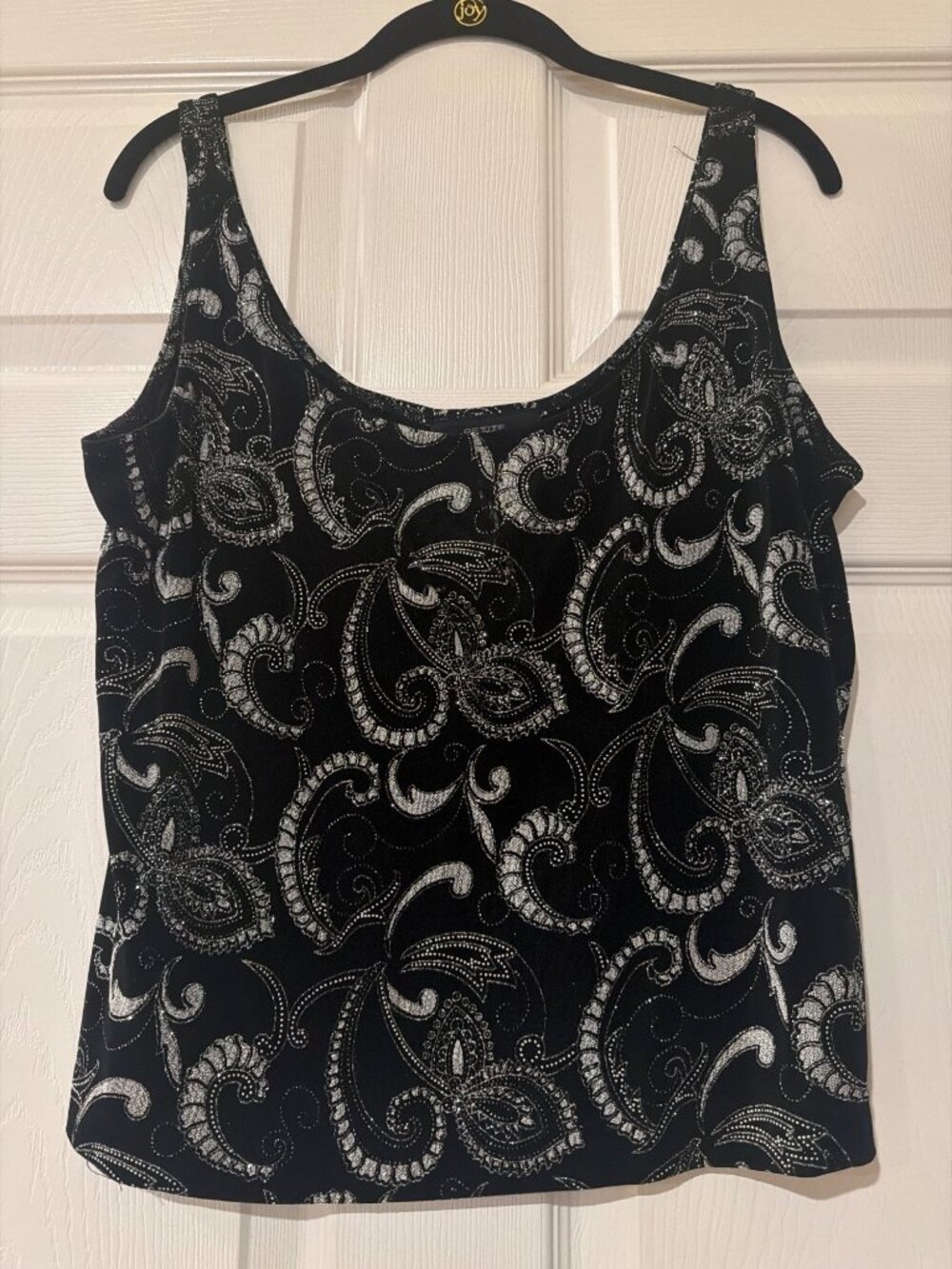 Alex Evenings Petite Two-Piece Set Black & Silver Paisley Tank Top & Jacket XLP